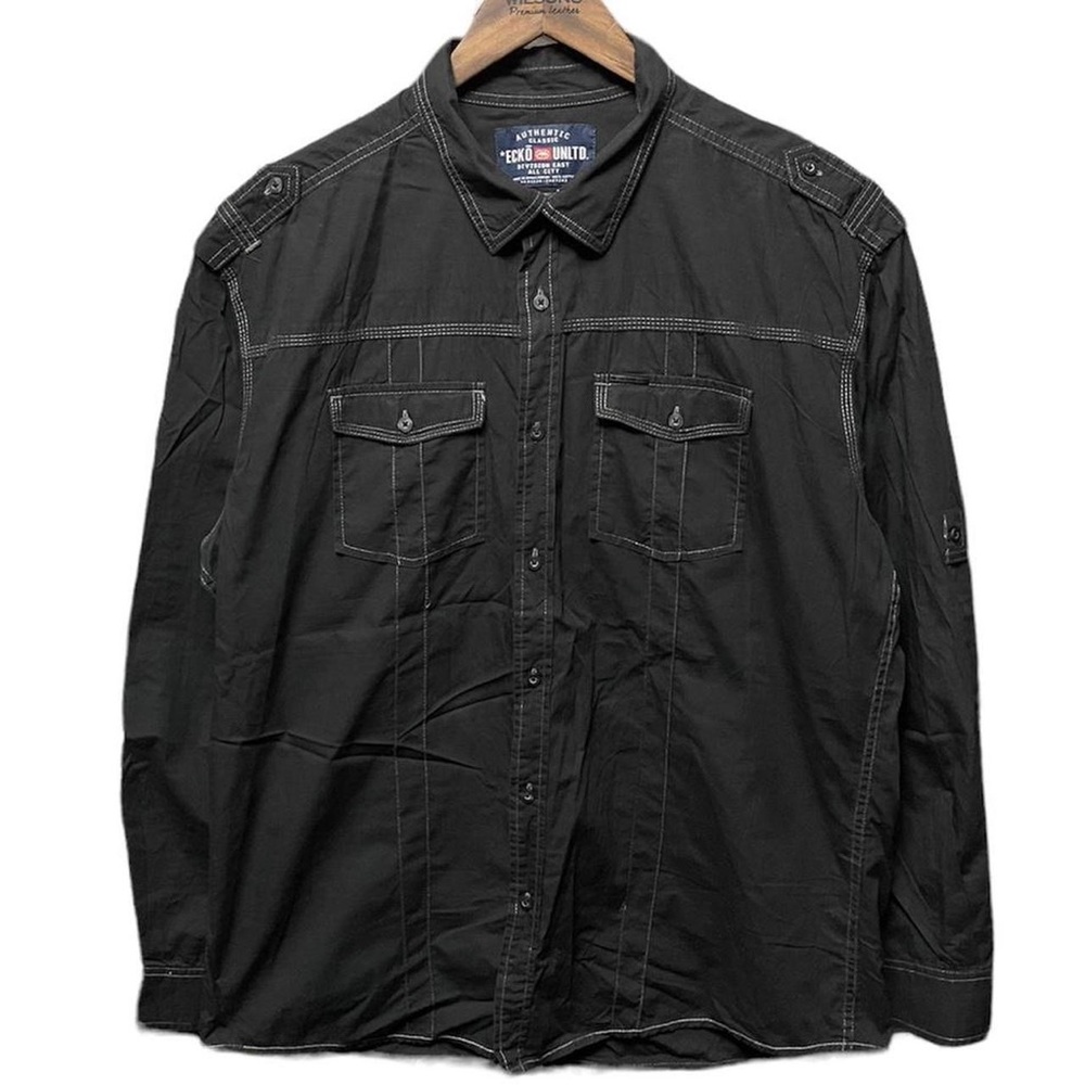 vintage 90s Y2K echo Black button up collared 2 chest pocket retro casual shirt